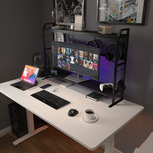 PROXRACER Ergonomic Monitor Stand for 42" and Up Tables, Adjustable Shelf, Rust-Free Metal Frame, Supports 200 lbs, Easy Assembly, Suitable for Gaming and Office