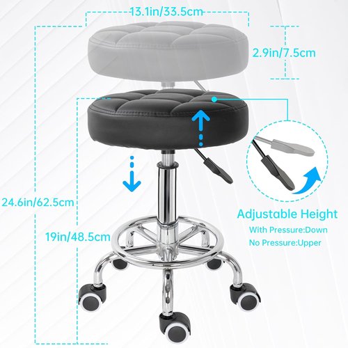IBVIVIC PU Leather Rolling Stool - Height Adjustable Round Swivel Chair for Spa & Salon | Black