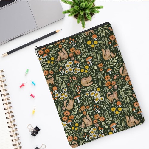 Book Sleeve Book Protector Book Pouch Book Lovers Gifts Bookish Gifts Book Cover with Zipper for Hardcover Paperback Washable Floral Cat Printed Gift Bag for Women Teacher Reader, BookCover