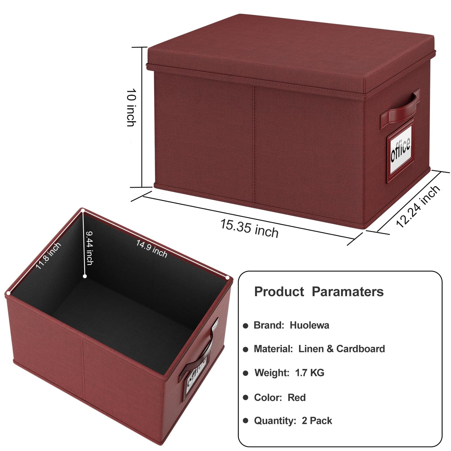 Huolewa Upgraded File Organizer Boxes Set of 2, File Boxes with Lids, Linen Hanging File Organizer Boxes for Letter/Legal File Folder Storage, Document Organizer, Filing Boxes Cabinets for Office/Home