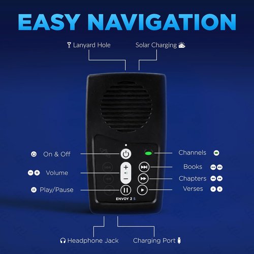 MegaVoice Audio Bible Player - ESV Narrated by David Heath | Handheld & Solar Powered