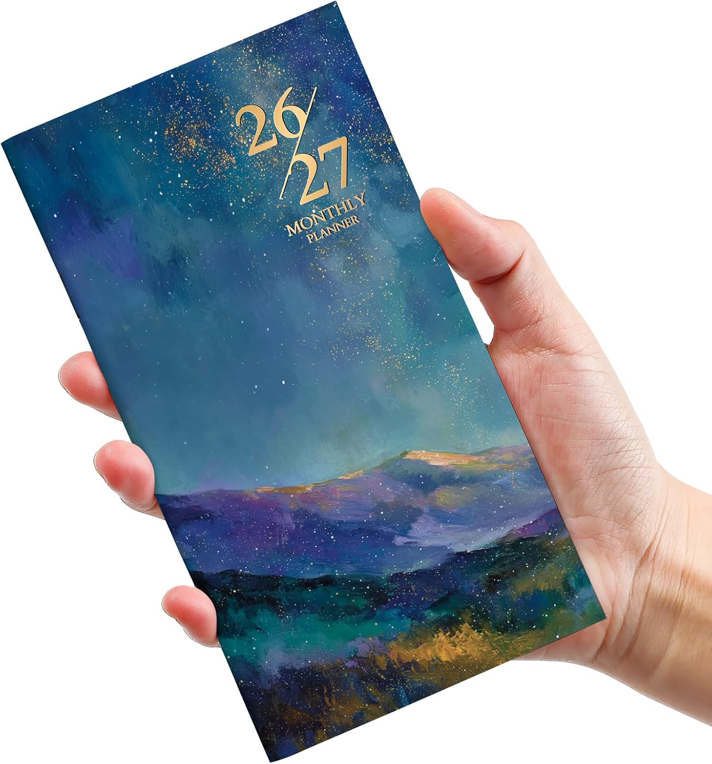 Starlit Peaks Pocket Calendar 2026-2027 | Compact Monthly Planner (6.5" x 3.5") for Purse