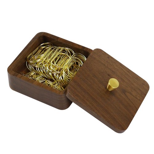 MultiBey Walnut Paper Clip Holder with Lid, Wooden Paperclip Holder for Desk Organizer, Square Paper Clip Dispenser-Holds Binder Clips, PaperClips & 3x3 Sticky Notes for Office, Home, School