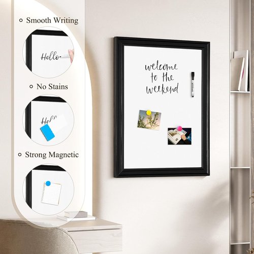 4 THOUGHT Magnetic Dry Erase Board - 18 x 24 Inch Vintage Wood Frame | Wall-Mounted Notice Board with 8 Magnets & Markers