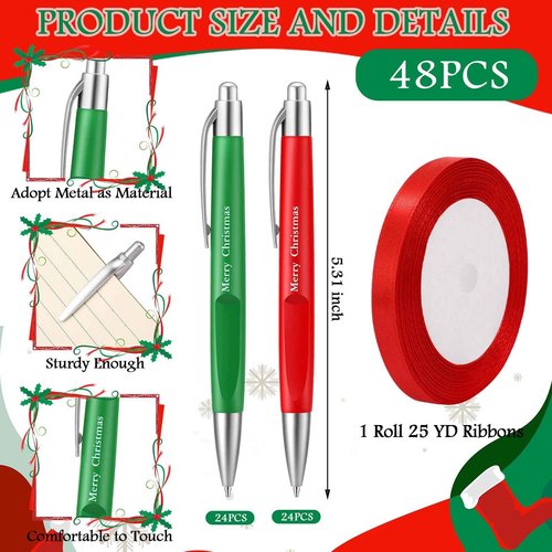 Zhanmai 96 Pcs Christmas Sticky Notes with Ballpoint Pens and Ribbons Christmas Themed Gifts Cute Coffee Cup Die Cut Memo Note Pad Red Green Ballpoint Pen for School Office Home Present