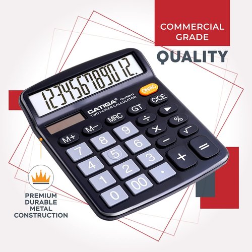 CATIGA 12-Digit Desktop Calculator - Large LCD Display, Dual Power, 2-Pack | Ideal for Office & School