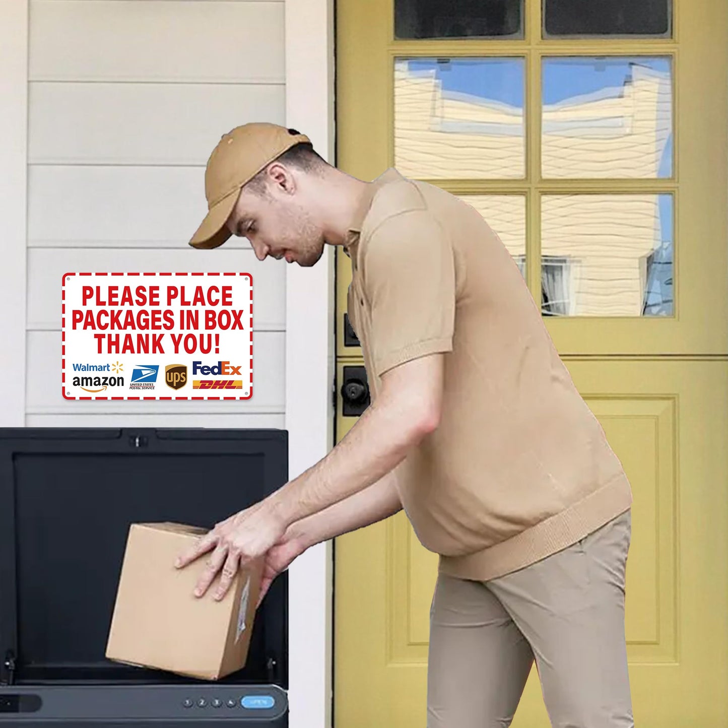 Please Leave Packages and Deliveries Here Sign，Self-Adhesive Weatherproof and Anti-fading Deliver All Packages to Front Door Sign, Please Place Packages in Box for Home, Office, Shop, Box, Door