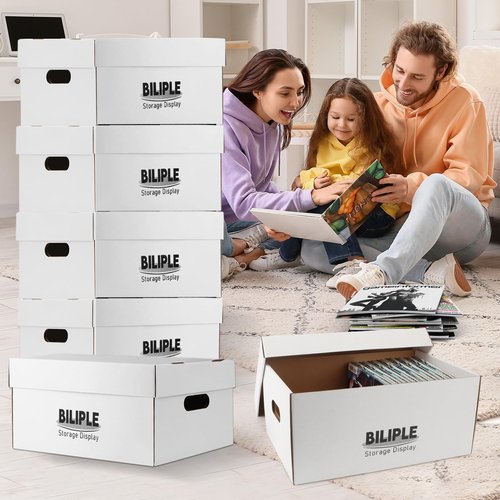 6 Pack Comic Book Storage Box, 15.8" X 7.2" X 10.7" Thick Cardboard Comic Long Box with Lids, Holds 150-175 Current/Silver Age Comics, Stackable Comics Books Bin Container Organizer Holder(White)