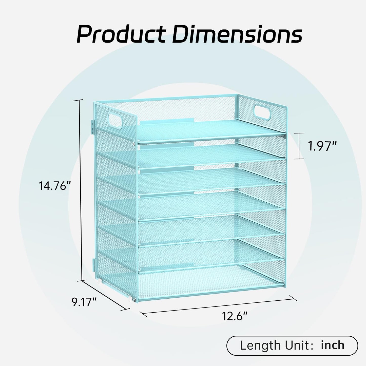 ReePlan 7 Tier Paper Organizer - Mesh Desktop File Holder with Handles for Office School Desk, Black (Blue)