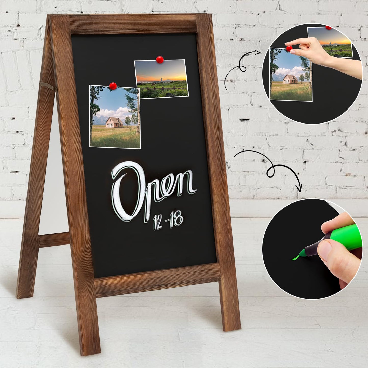 TEAKMAMA Chalkboard, A Frame Chalk Board Sign Board, 40" x 20" Magnetic Menu Blackboard, Brown Double-Sided Sandwich Signs Outdoor for Business, Restaurant or Wedding