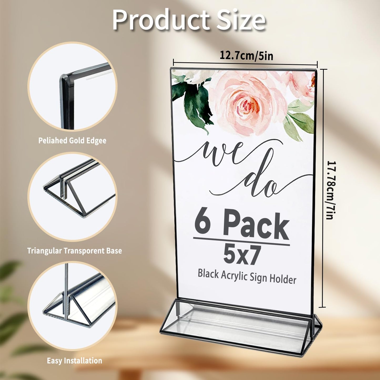 Ayuanb 5x7 Inch Acrylic Sign Holder with Black Borders, 6 Pack Black Picture Frames for Wedding, Double Sided Table Number Holders Menu Holders, Acrylic Stands for Display, Restaurant Signs