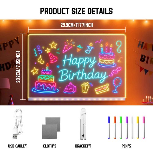 2026 Upgrade LED Note Board with Colors, Glowing Acrylic Message Marker Board with Light, Light Up Dry Erase Board with Stand as a Glow Memo Letter Board Note Clear Board with 7 Pen (30 * 20cm)