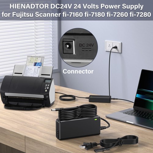 24V Charger for Fujitsu Scanner fi-7160 fi-6130 Power Cord AC DC Adapter Supply Cable for Fujitsu fi-7180 fi-7260 fi-7280 S1500 S1500M Document Scanner Charging Battery Cable Plug Replacement Cord