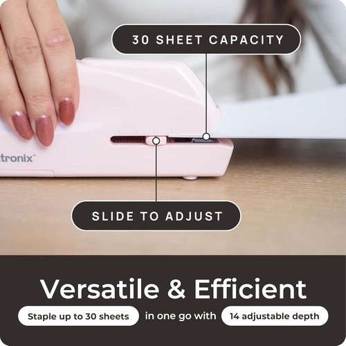 EcoElectronix Portable Electric Stapler Pro - 30 Sheet Capacity, Quiet & Jam-Free Operation | Battery/AC Powered (Pink)