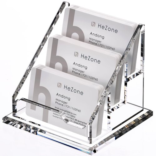 HeZone Acrylic Card Holder Clear Horizontal Business Card Organizer Stand for Desk 3 Slots 3 Tier Business Cards Stand for Women and Men,Office Desk Accessories,Organize 150 Cards-1 Pack(3 Slots-H)