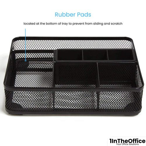 1InTheOffice Mesh Collection Desk Drawer Organizer Tray, Black, 7 Compartment