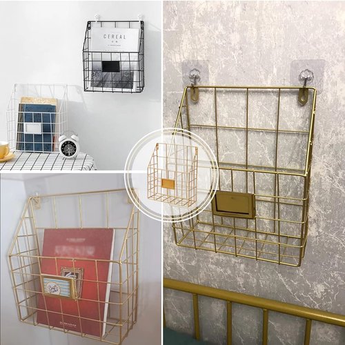 Hanging Wall File Rack 1Pack Office Hanging Magazine Rack Metal Mail Organizer Wire Basket Wall Mount Magazine Folder Wall Mounted File Organizer Holder for Office Home Work Organizing Display Files