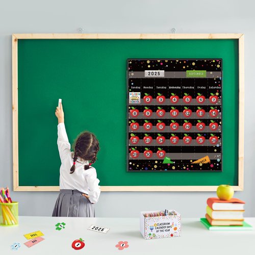 AmazingSpark 439 Pcs Classroom Calendar Number Days of The Year Set with Confetti Pocket Chart Storage Box and Cards Calendar Numbers for Classroom Bulletin Board School Elementary Learning Activity