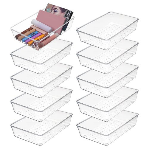 DIVINA VITAE 10Pcs Plastic Storage Drawers 6" x 9" Clear Drawer Organizers Stackable Tray Organizer for Jewelry, Snacks, Office, Bathroom, Bedroom and Kitchen