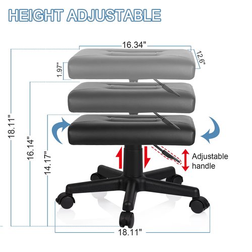 Lilithye Footrest Stool Under Desk Adjustable Height Footrest Ottoman Ergonomic Foot Stool with Wheels 360° Rolling for Home Office (Black-1)