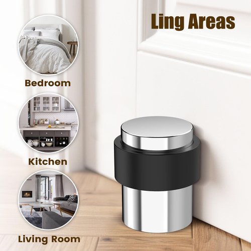 RINJUN 20 Pack Silver Mirror Finish Door Stoppers for Floor Mounting， Door Stopper Heavy Duty，304 Stainless Steel Cylindrical Made with Rubber Bumper，Floor Mount Door Holder Keep Door Open