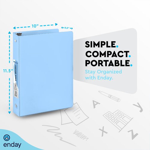 Enday 3 Ring Binder 1/2 inch - 0.5 Inch 3 Ring Binder, Round Ring Pastel with Clear View Cover for Letter Size 8.5 x 11'' Paper & 2 Inside Pockets, for School Supplies, Office, & Home - 4 Pack