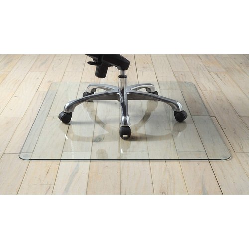 Lorell Tempered Glass Chairmat, 44" Width x 50" Depth x 0.25" Thickness, Clear, 1 Each