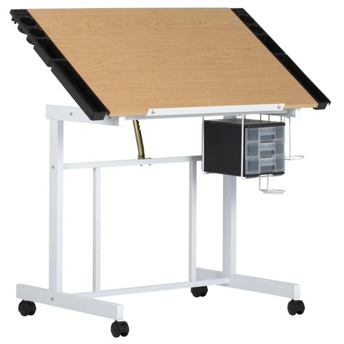 Studio Designs Deluxe Craft Station, Top Adjustable Drafting Table Craft Table Drawing Desk Hobby Table Writing Desk Studio Desk with Drawers, 36''W x 24''D, White / Maple