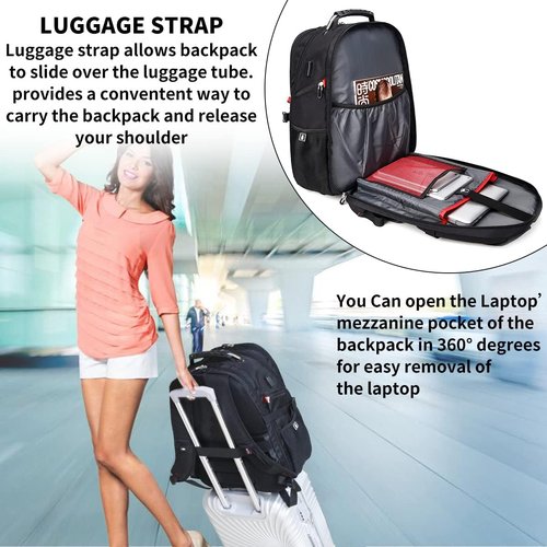 SHRRADOO 50L Extra Large Travel Laptop Backpack - Airline Approved | Fits 17-Inch Laptops, Secure Lock