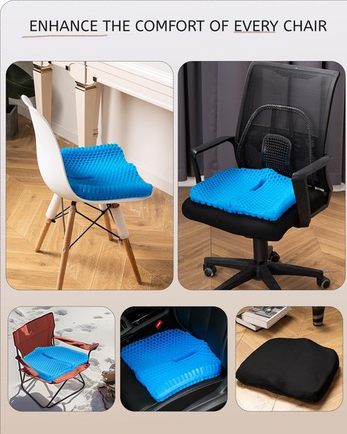 Anzeng Gel Seat Cushion for Long Sitting & Hip Pain Relief (Large Size) - Cooling 3D Cushions for Office Chair, Car, Wheelchair, Breathable & Non-Slip Cover with Pressure Relief Technology