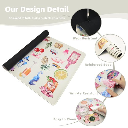 Baziabbo Desk Mat,XXL Extended Large Mouse Pad,Gaming Mousepad with Stitched Edge,Non-Slip Rubber Base Keyboard Desk Pad for Home Office Study Game (Colorful Stickers)