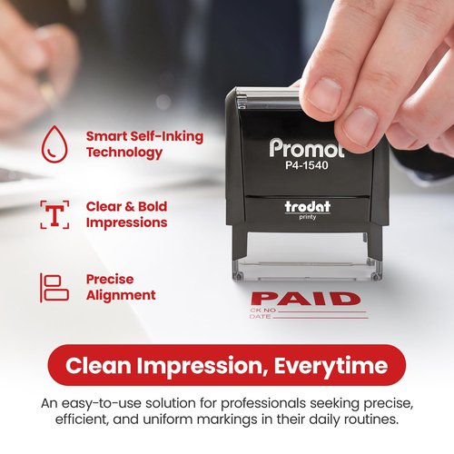 Promot Paid Stamp Self Inking Stamp - Paid Stamp for Office, Accounts Payable Stamp w/Check Number and Date - Rubber Stamps for Retail Use, Red Ink Stamp, Self Inking Stamp for Business Supplies