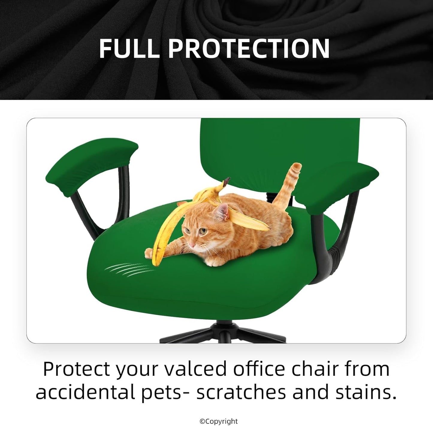 Skiennix Stretchable Desk Chair Covers - Universal Armrest & Backrest Slipcovers | Washable Pet Protection - Green