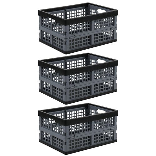Julyeen 15 L Stackable Plastic Folding Crate, 3-Pack Plastic Collapsible Crates