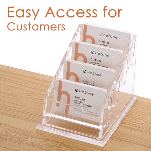 Business Card Holder for Desk Clear Acrylic Business Cards Stand Organizer Business Card holder 4 Slots 4 Tier Tilt Angle Business Card Display Rack-1 Pack