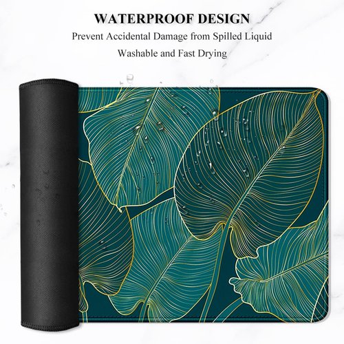 Auhoahsil Desk Mat, Ultra Large Mouse Pad, XXL Gaming Mousepad, Green Tropical Leaves Deskpad, Big Extended Full Size Mouse Pad, Desktop Desk Matt for Keyboard, Laptop & Computer, 35.5 x 15.7 in