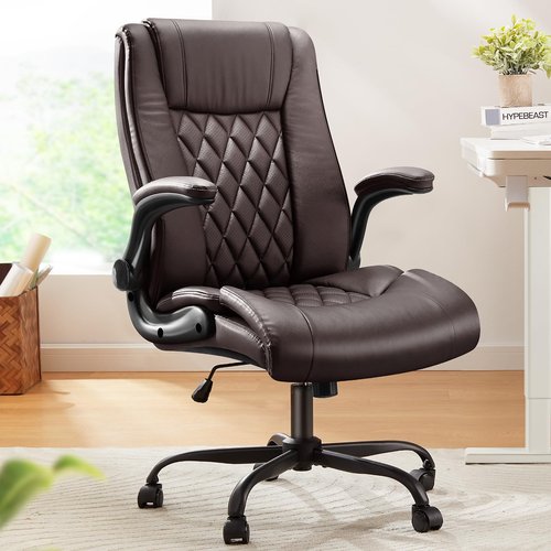Marsail Executive Office Chair with Flip-up Armrests,PU Leather Ergonomic Desk Chair Height-Adjustable Swivel Rolling Computer Desk Chair