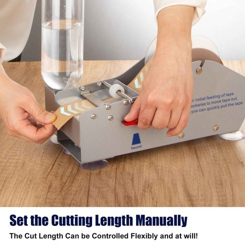 TooCust Metal Water Activated Tape Dispenser, One-Button Tape Feeder for 0.75-3.75" Wide Shipping Tape, with 500ml Auto Water Supply & Suction Cup Feet