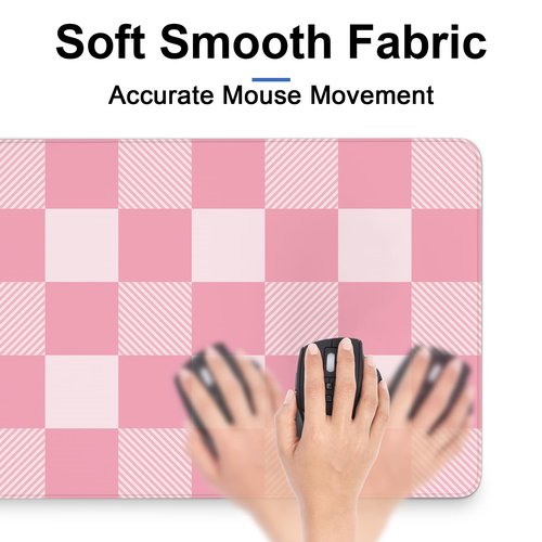 Checkered Mouse Pad Gaming, Large Mouse Pad for Desk, Checkered Desk Mat Extended Mousepad with Non-Slip Rubber Base Stitched Edge, Long Keyboard Mat for Gaming Home Office, Pink, 35.4" x 15.7"
