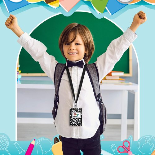 Sabary 6 Sets Composition Hall Passes Wooden Bathroom Pass Lanyards Notebook Style Unbreakable Classroom Passes Gift for Bathroom Office Library Nurse School Supplies(Black)