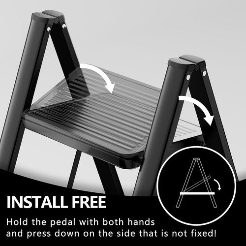KOLL LINK Step Ladder 3 Step Folding, Sturdy 330 Lbs Small Step Stool for Adults, Closet Step Stool Ladder with Anti-Slip Wide Pedals, Portable Folding Ladder for Home Kitchen Office
