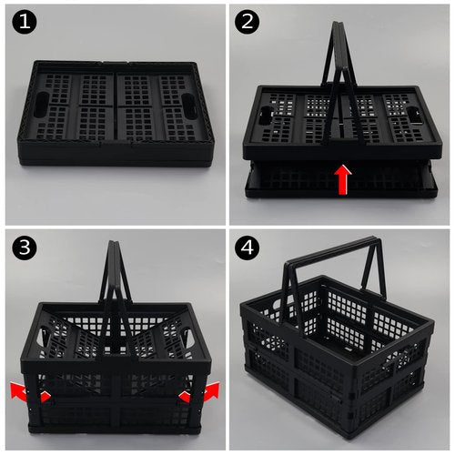 Hommp 2-Pack Collapsible Plastic Crate, 15 L Stackable Folding Crates with Handle, Black