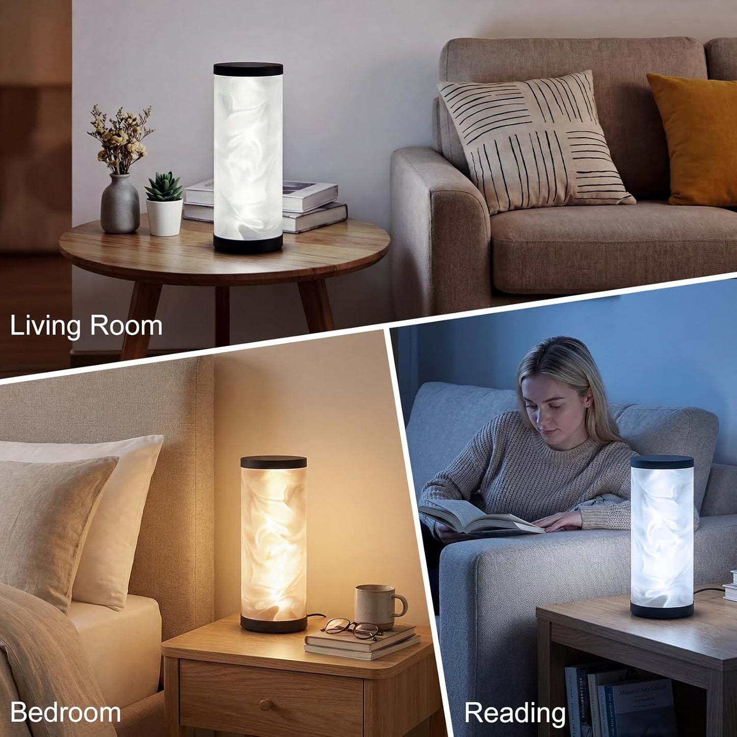WORLD WIN Prism Glow Table Lamp - Dimmable USB Control Bedside Light | 3 Color Temperatures, Modern Design (Water Ripple, Black)