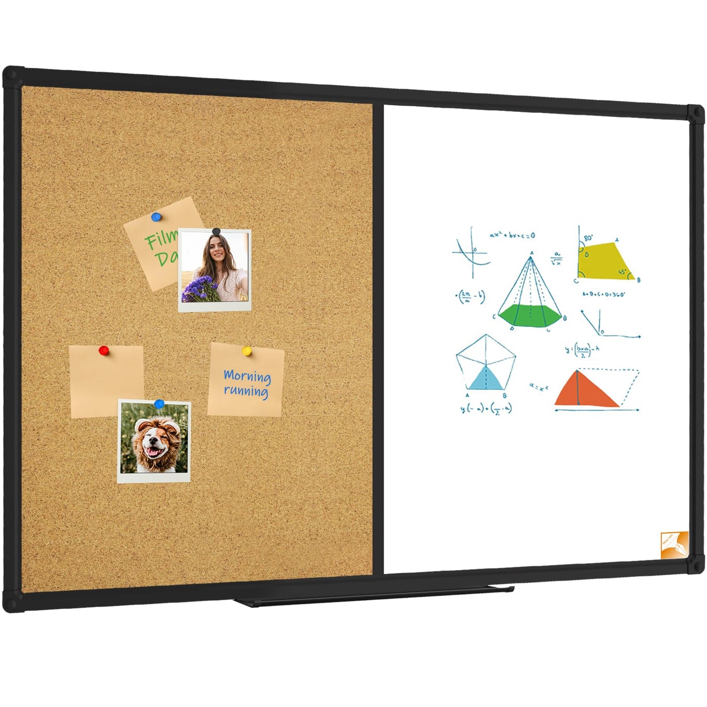 XBoard Magnetic White Board and Cork Board Combo 48" x 36", Black Aluminum Frame