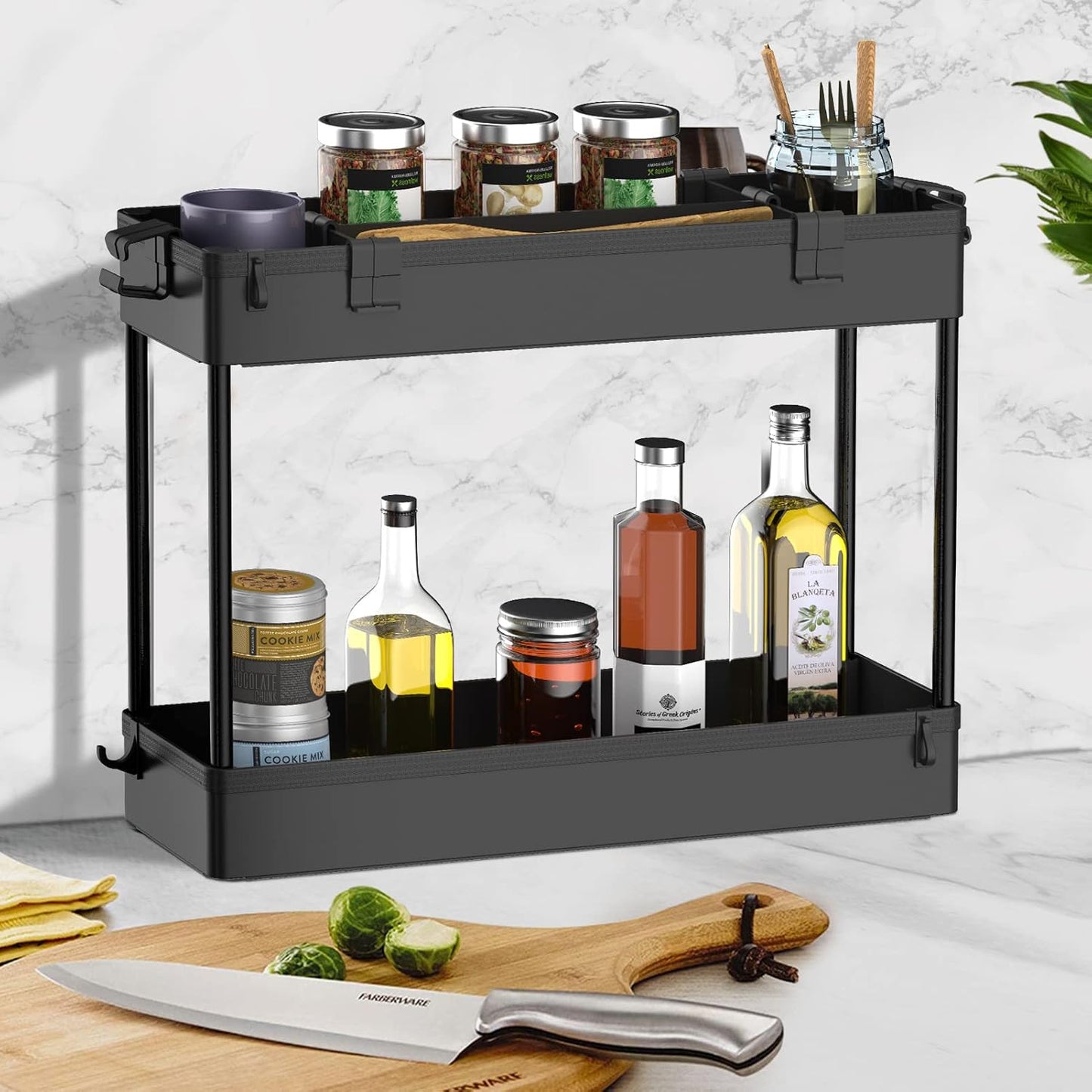 SPACELEAD Slim Storage Cart - 3-Tier Rolling Bathroom Organizer | Mobile Shelving Unit for Office, Kitchen & Laundry - Black