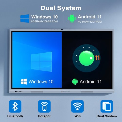 Smart Board Interactive Whiteboard, 4K UHD Touch Screen Digital Board ，Digital Electronic Smartboard with Dual System and 16MP Camera for Office & Conference Rooms (65 inch Plus)