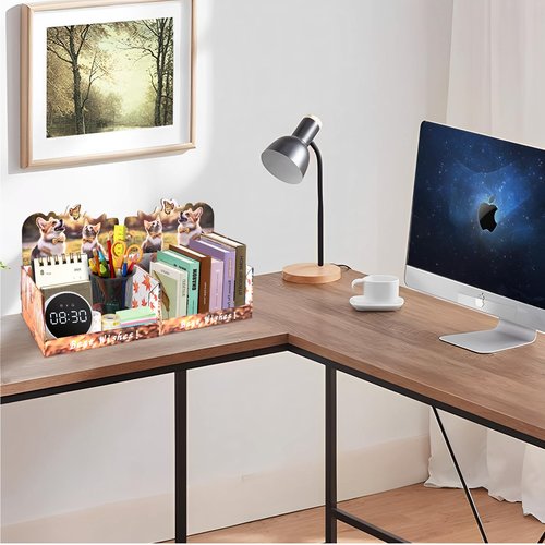 25°Ya 2 PCS Desktop Storage Organizer,Cute Cat & Dog Cardboard Counter Display Desk Workspace Organizers, Space-Saving,for Office Supplies, Pet Rooms, Dressing Tables, and Books Rooms