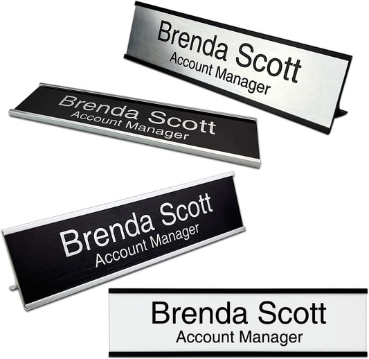 Skiennix Personalized Aluminum Name Plates - Custom Desk or Wall Plates | Two Lines of Text, 3 Color Options