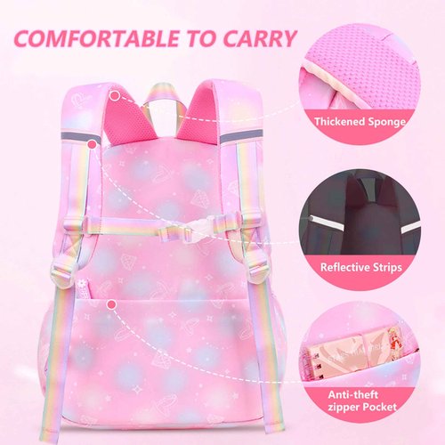 6Pcs Kawaii Backpack Set for Girls, Cute Pink Lightweight Daypack Kids Bookbag Large Capacity Laptop Bag, 17in Gradient Double Shoulder Backpack with Portable Lunch Bag(Purple)