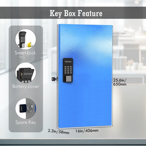WeHere 96 Key Lock Box Wall Mount, APP Bluetooth/Wi-Fi Remote/One Time Password Share/Fixed Code Unlock, Smart Cabinet, Organizer for Apartment, Hotel, Office, Real Estate Management